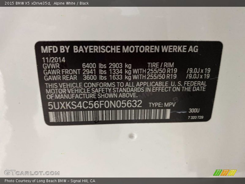 Alpine White / Black 2015 BMW X5 xDrive35d