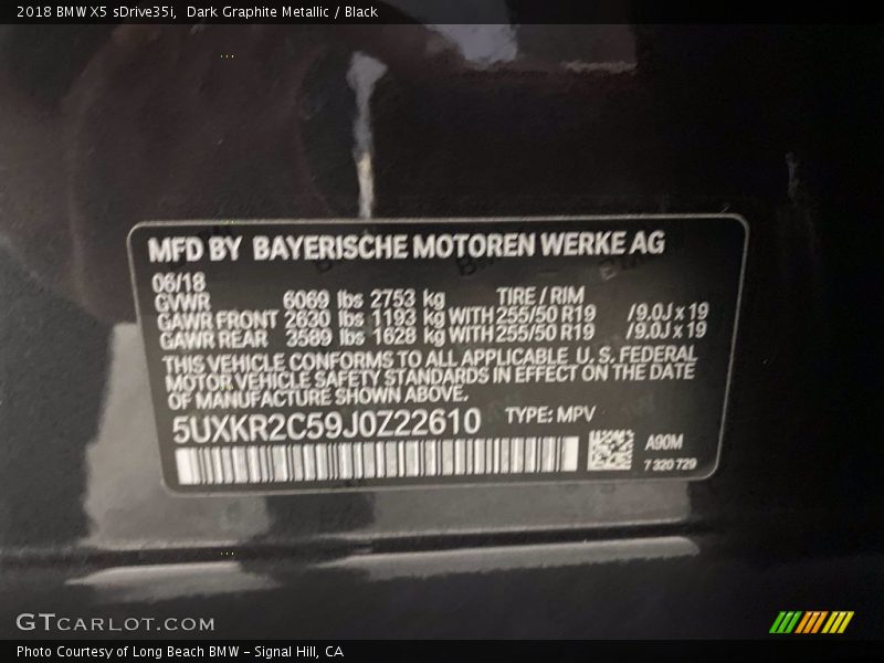 Dark Graphite Metallic / Black 2018 BMW X5 sDrive35i