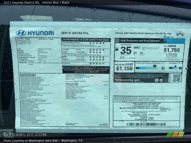  2021 Elantra SEL Window Sticker