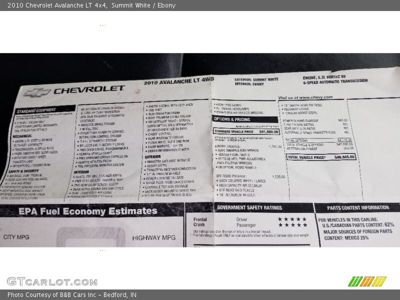 Summit White / Ebony 2010 Chevrolet Avalanche LT 4x4