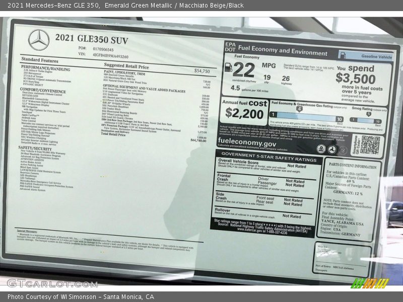  2021 GLE 350 Window Sticker