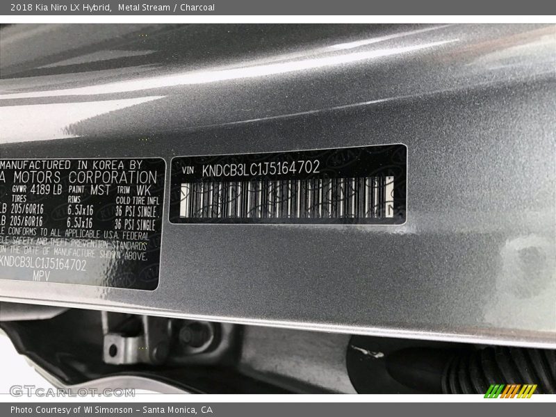 2018 Niro LX Hybrid Metal Stream Color Code MST