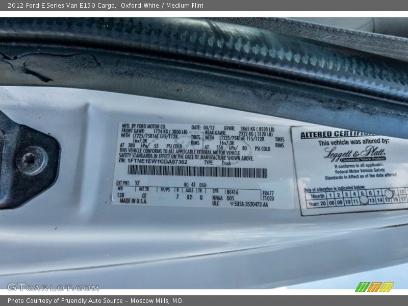 Oxford White / Medium Flint 2012 Ford E Series Van E150 Cargo