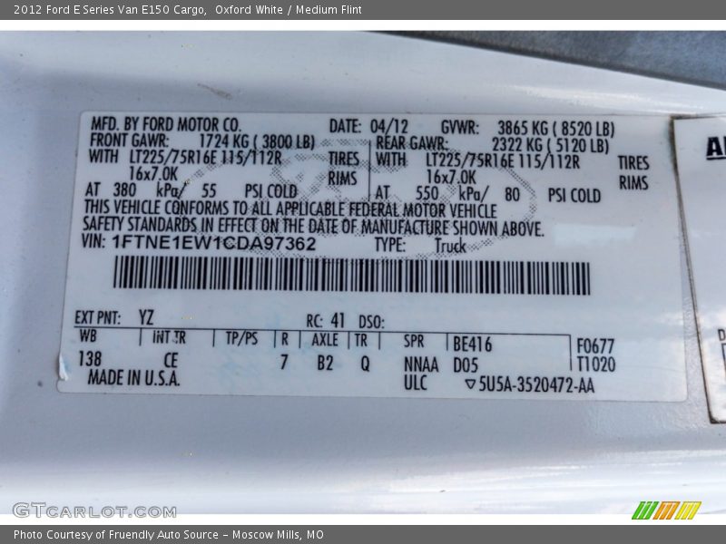 Oxford White / Medium Flint 2012 Ford E Series Van E150 Cargo