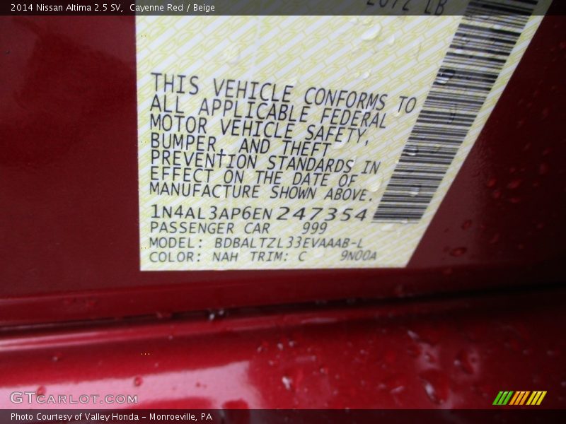Cayenne Red / Beige 2014 Nissan Altima 2.5 SV