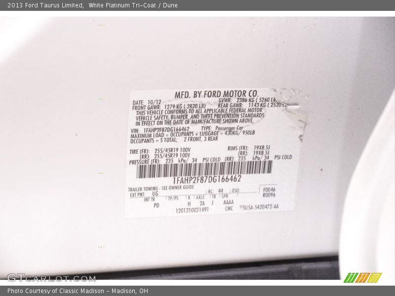 White Platinum Tri-Coat / Dune 2013 Ford Taurus Limited