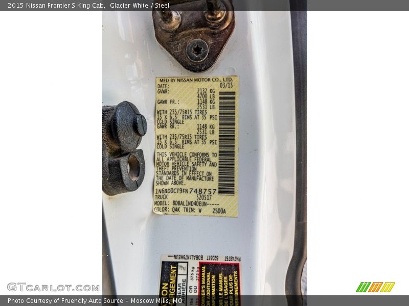 Glacier White / Steel 2015 Nissan Frontier S King Cab