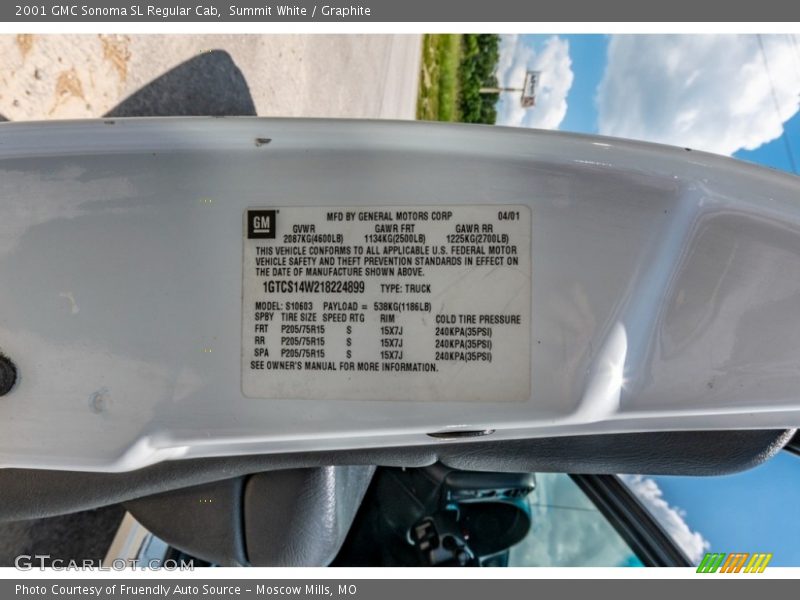 Summit White / Graphite 2001 GMC Sonoma SL Regular Cab