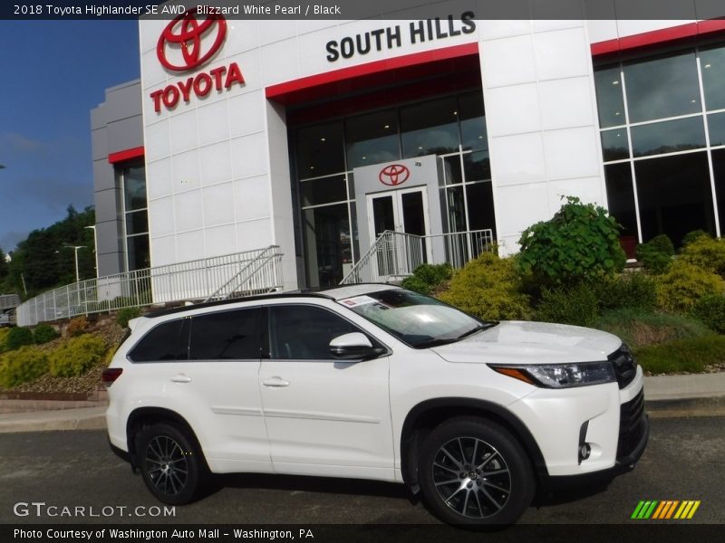 Blizzard White Pearl / Black 2018 Toyota Highlander SE AWD