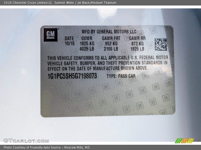 Summit White / Jet Black/Medium Titanium 2016 Chevrolet Cruze Limited LS