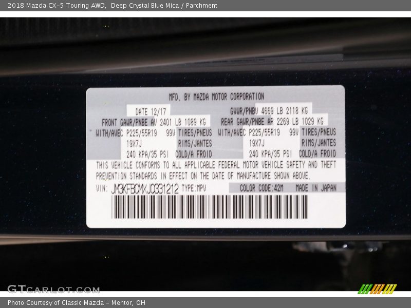 Deep Crystal Blue Mica / Parchment 2018 Mazda CX-5 Touring AWD