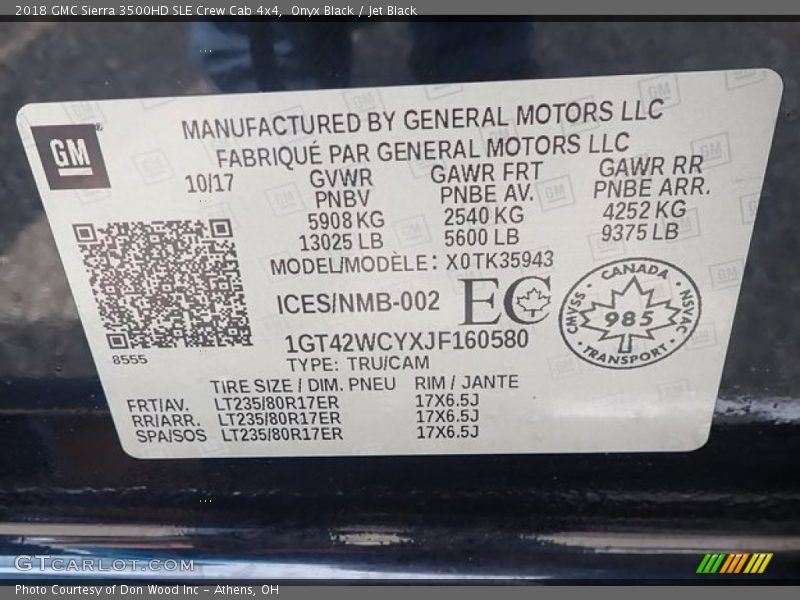 Onyx Black / Jet Black 2018 GMC Sierra 3500HD SLE Crew Cab 4x4