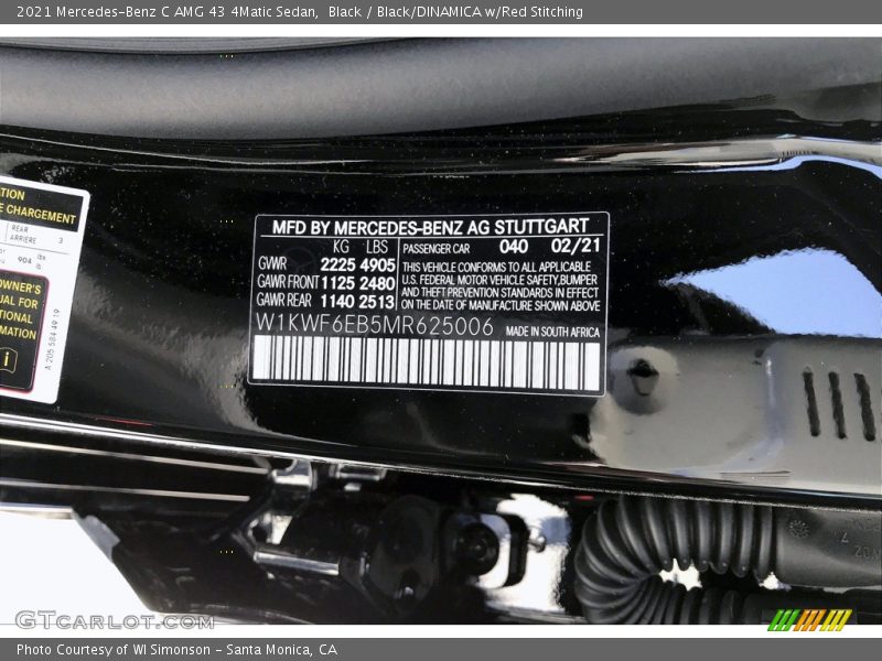2021 C AMG 43 4Matic Sedan Black Color Code 040