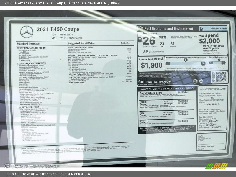  2021 E 450 Coupe Window Sticker