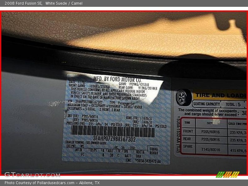 White Suede / Camel 2008 Ford Fusion SE