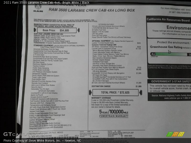 Bright White / Black 2021 Ram 3500 Laramie Crew Cab 4x4