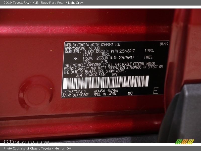 Ruby Flare Pearl / Light Gray 2019 Toyota RAV4 XLE