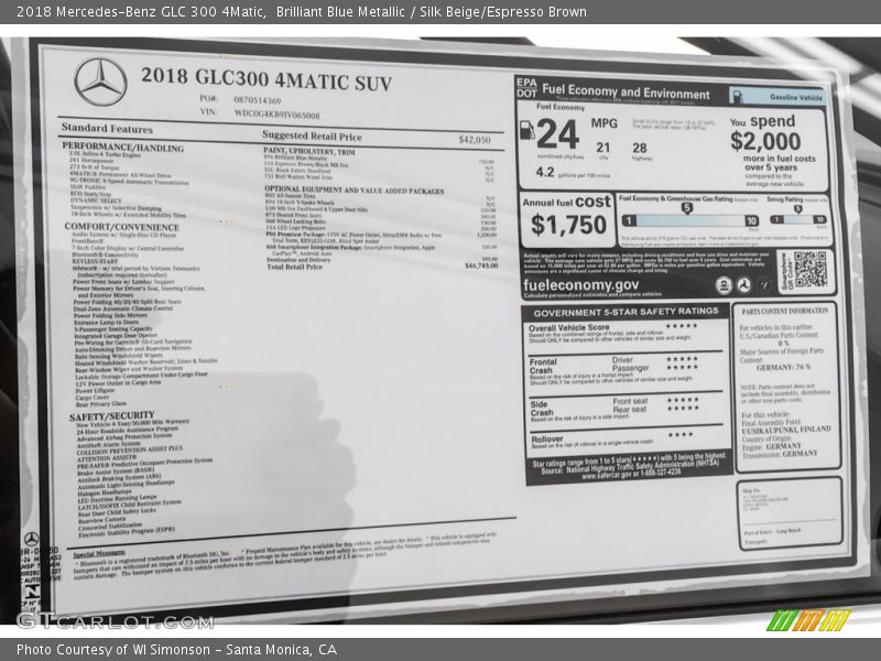 Brilliant Blue Metallic / Silk Beige/Espresso Brown 2018 Mercedes-Benz GLC 300 4Matic