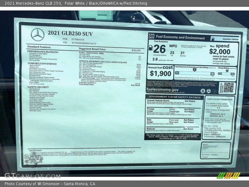 Polar White / Black/DINAMICA w/Red Stitching 2021 Mercedes-Benz GLB 250