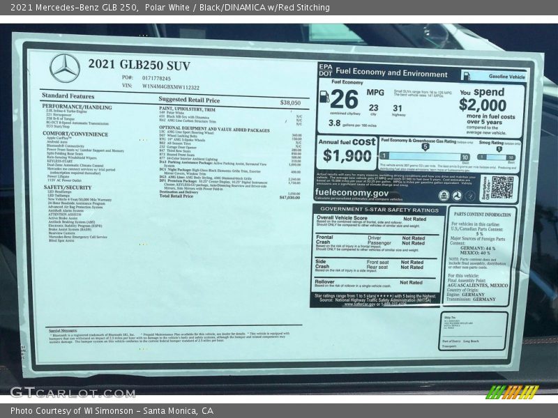  2021 GLB 250 Window Sticker