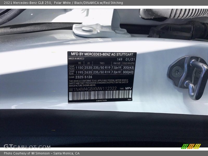 Polar White / Black/DINAMICA w/Red Stitching 2021 Mercedes-Benz GLB 250