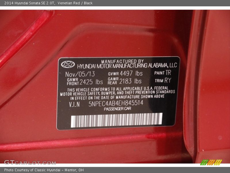 Venetian Red / Black 2014 Hyundai Sonata SE 2.0T
