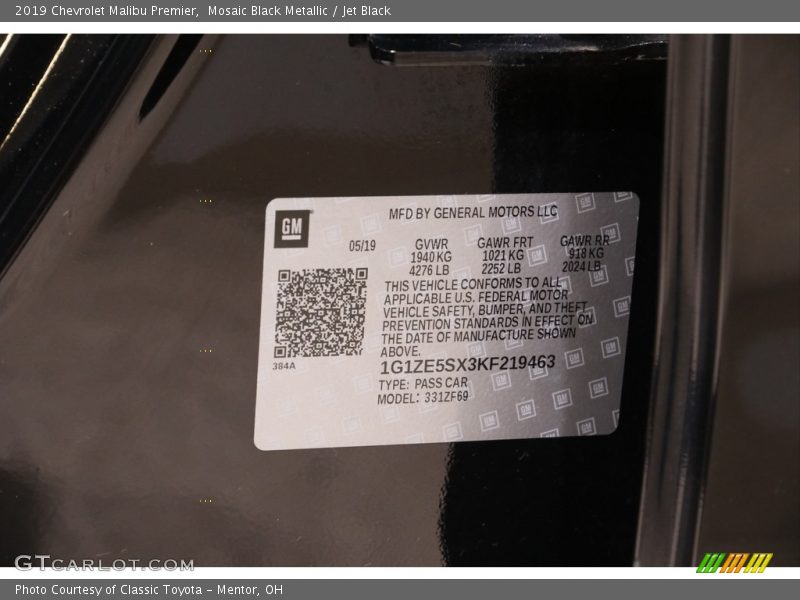 Mosaic Black Metallic / Jet Black 2019 Chevrolet Malibu Premier