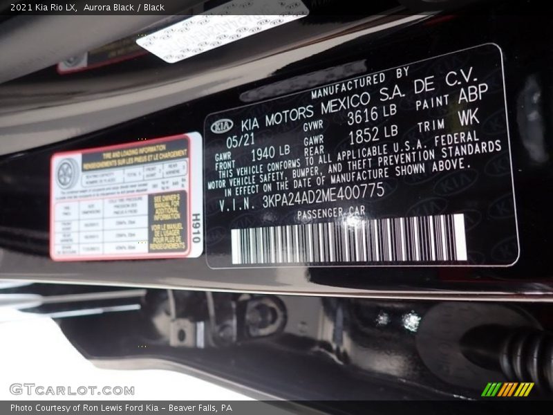 Aurora Black / Black 2021 Kia Rio LX