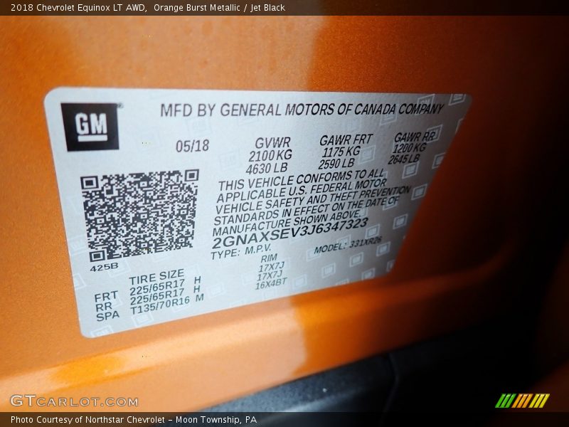 Orange Burst Metallic / Jet Black 2018 Chevrolet Equinox LT AWD