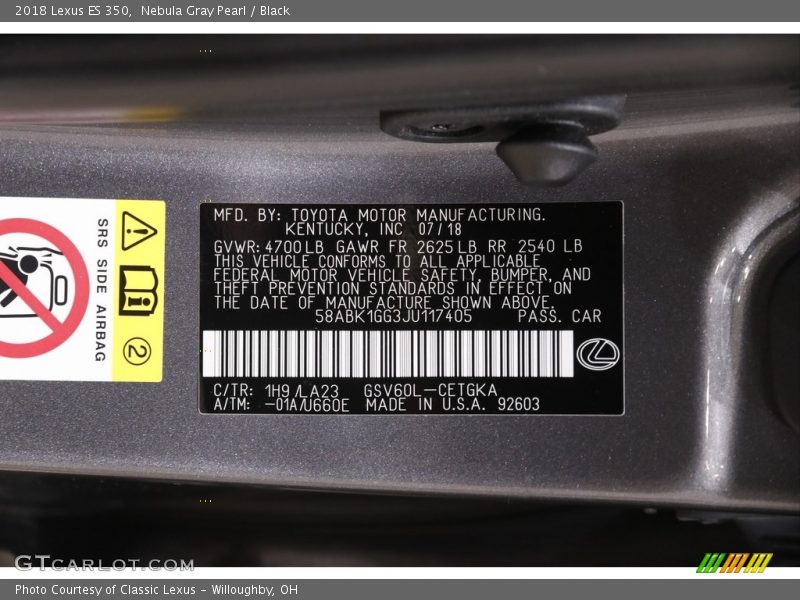 Nebula Gray Pearl / Black 2018 Lexus ES 350