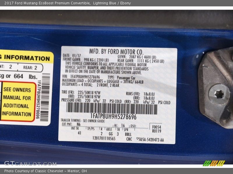 Lightning Blue / Ebony 2017 Ford Mustang EcoBoost Premium Convertible