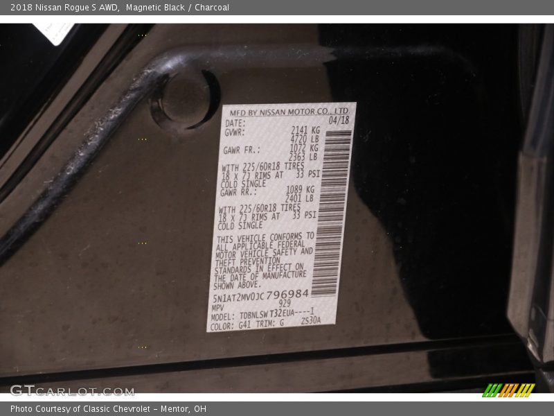 Magnetic Black / Charcoal 2018 Nissan Rogue S AWD