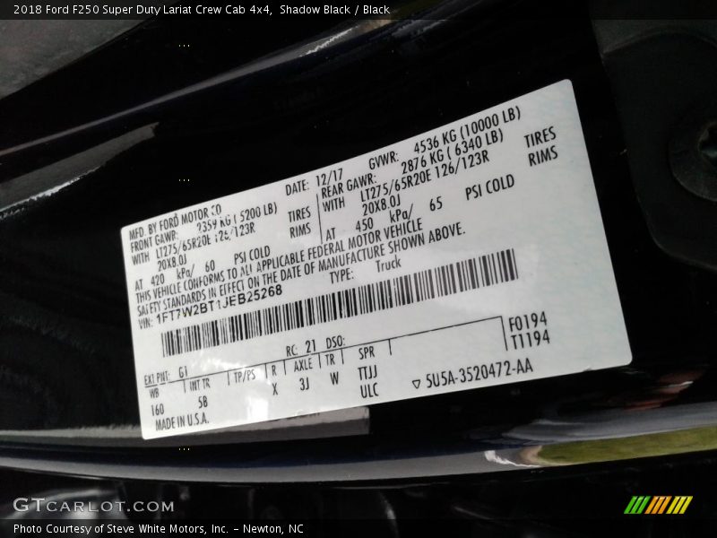 Shadow Black / Black 2018 Ford F250 Super Duty Lariat Crew Cab 4x4