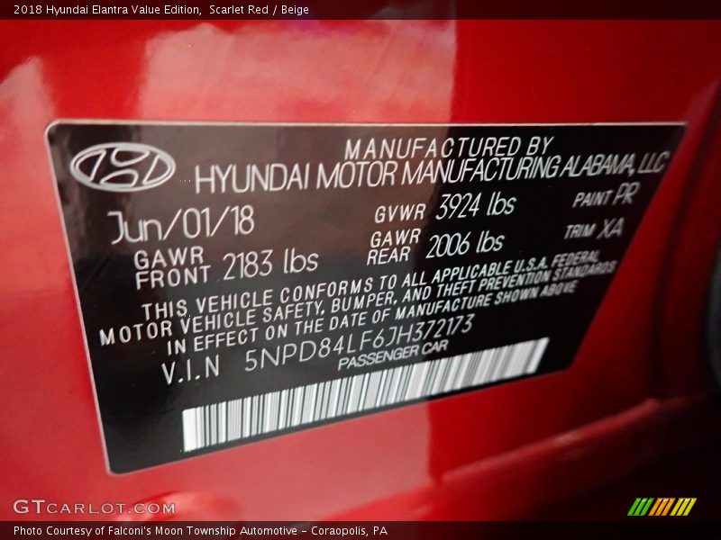 Scarlet Red / Beige 2018 Hyundai Elantra Value Edition