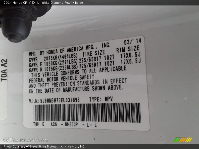 White Diamond Pearl / Beige 2014 Honda CR-V EX-L