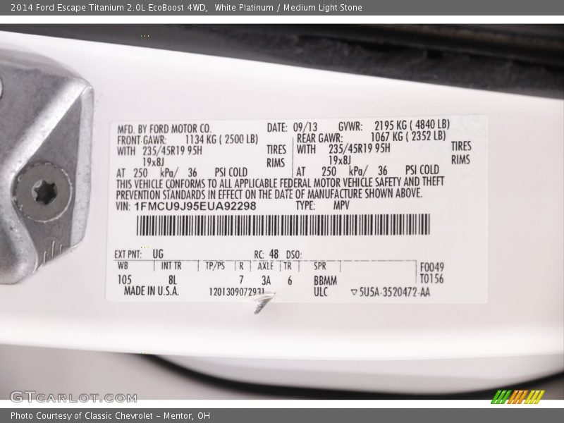 White Platinum / Medium Light Stone 2014 Ford Escape Titanium 2.0L EcoBoost 4WD