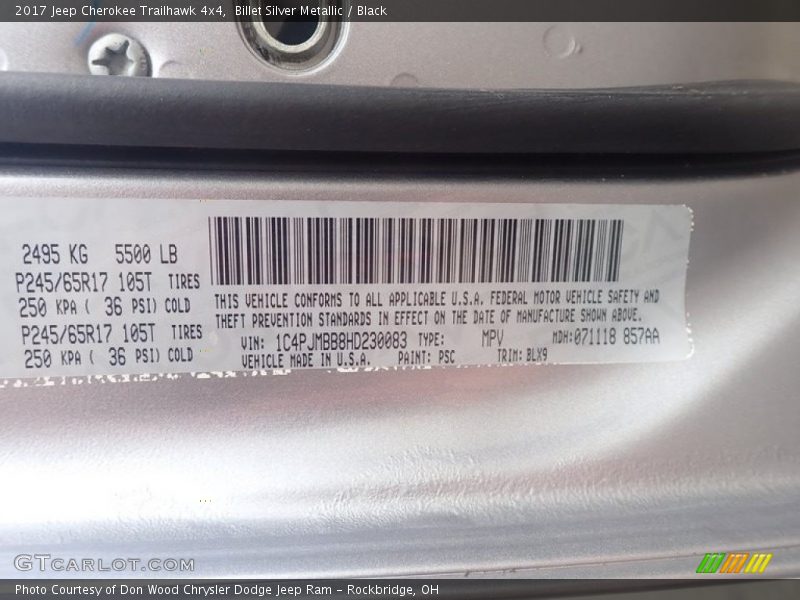 Billet Silver Metallic / Black 2017 Jeep Cherokee Trailhawk 4x4