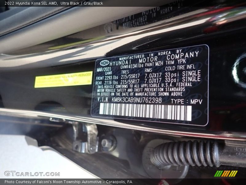 2022 Kona SEL AWD Ultra Black Color Code MZH