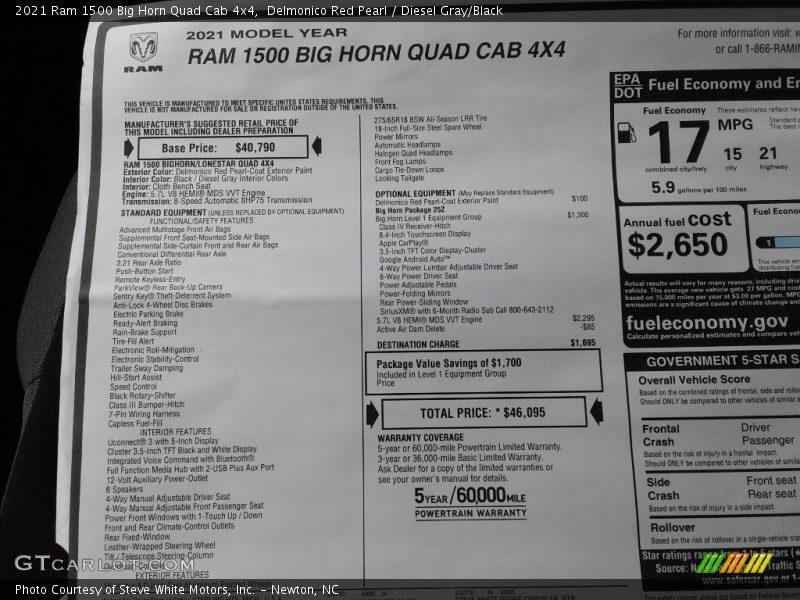  2021 1500 Big Horn Quad Cab 4x4 Window Sticker