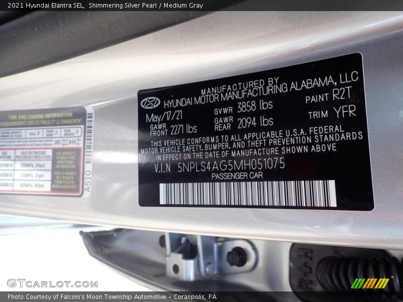 Shimmering Silver Pearl / Medium Gray 2021 Hyundai Elantra SEL