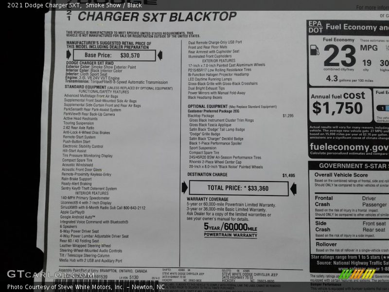 Smoke Show / Black 2021 Dodge Charger SXT