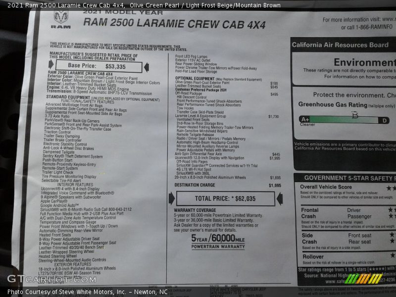 2021 2500 Laramie Crew Cab 4x4 Window Sticker
