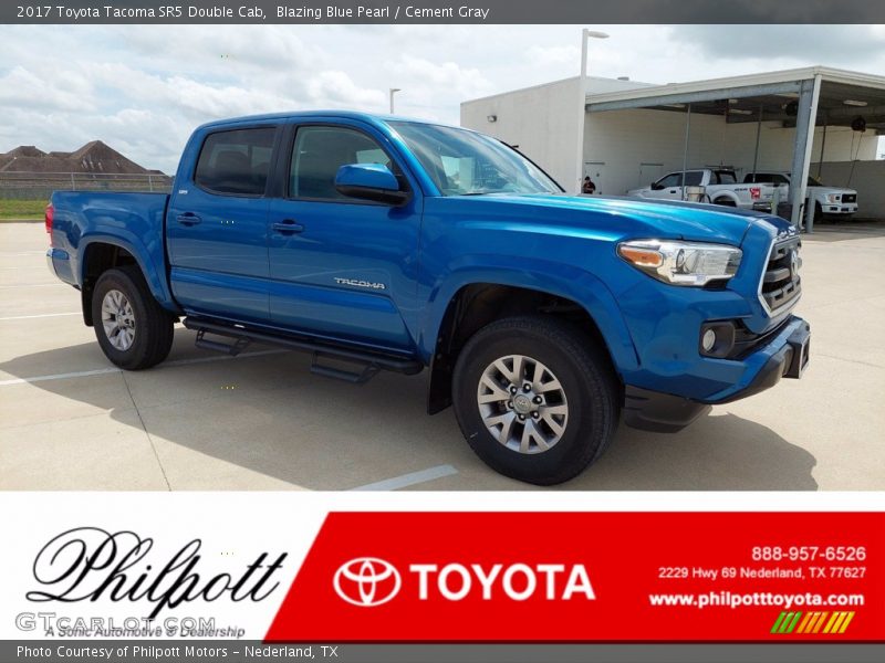 Blazing Blue Pearl / Cement Gray 2017 Toyota Tacoma SR5 Double Cab