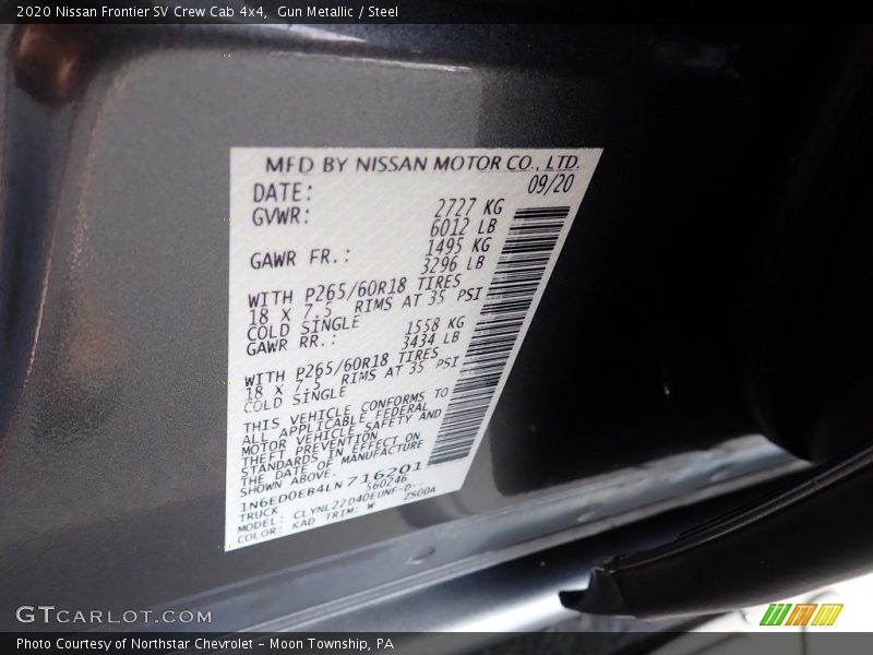 Gun Metallic / Steel 2020 Nissan Frontier SV Crew Cab 4x4