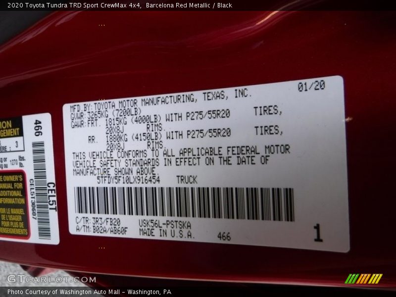 2020 Tundra TRD Sport CrewMax 4x4 Barcelona Red Metallic Color Code 3R3