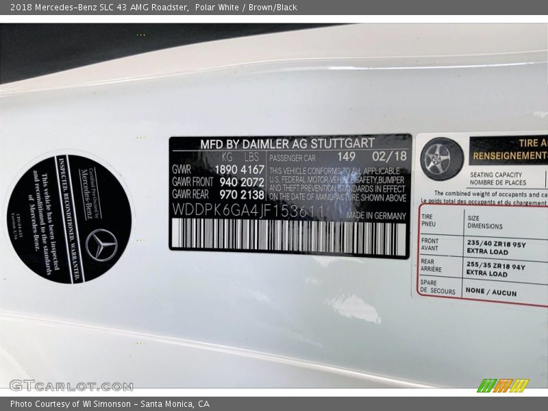 Polar White / Brown/Black 2018 Mercedes-Benz SLC 43 AMG Roadster