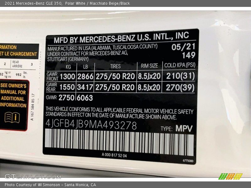 Polar White / Macchiato Beige/Black 2021 Mercedes-Benz GLE 350