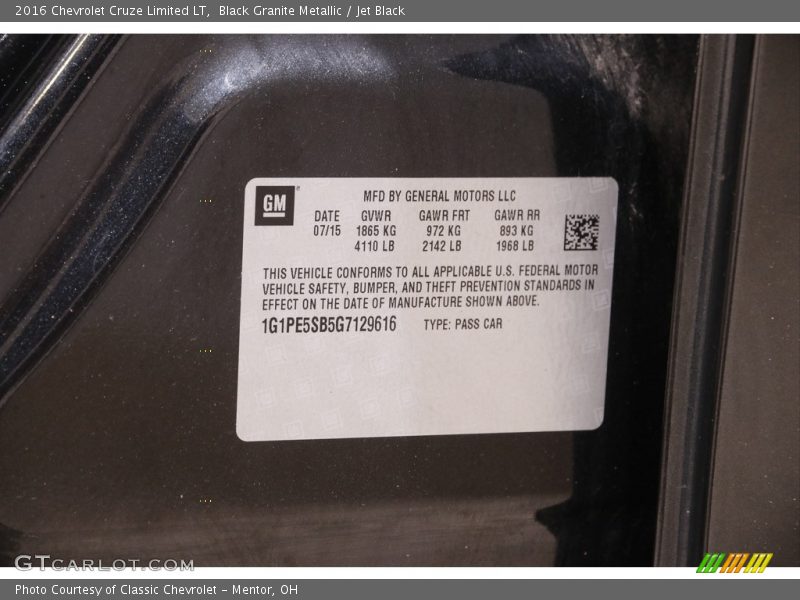 Black Granite Metallic / Jet Black 2016 Chevrolet Cruze Limited LT