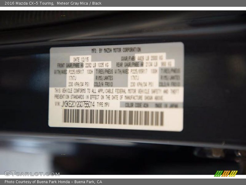 Meteor Gray Mica / Black 2016 Mazda CX-5 Touring