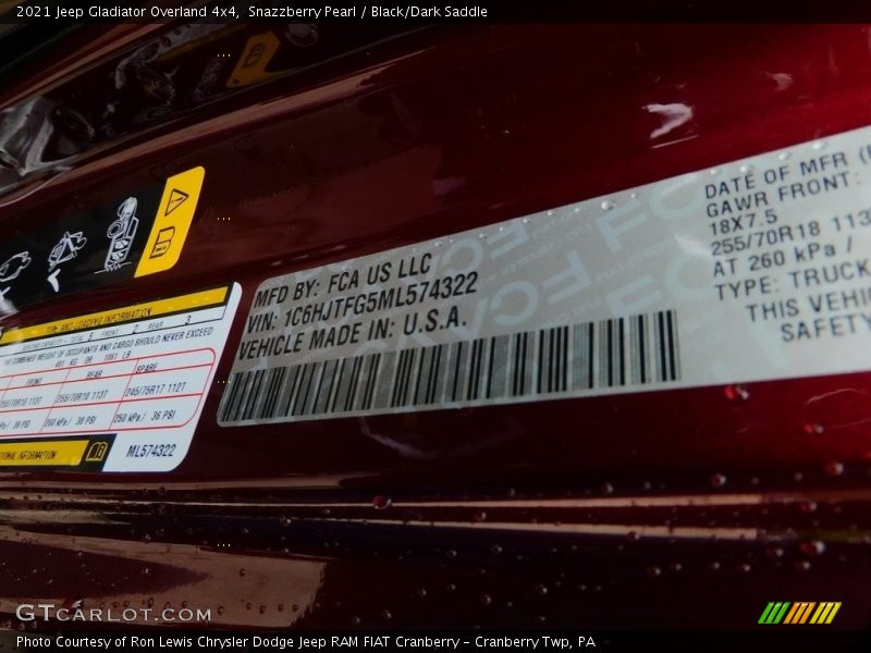 Snazzberry Pearl / Black/Dark Saddle 2021 Jeep Gladiator Overland 4x4